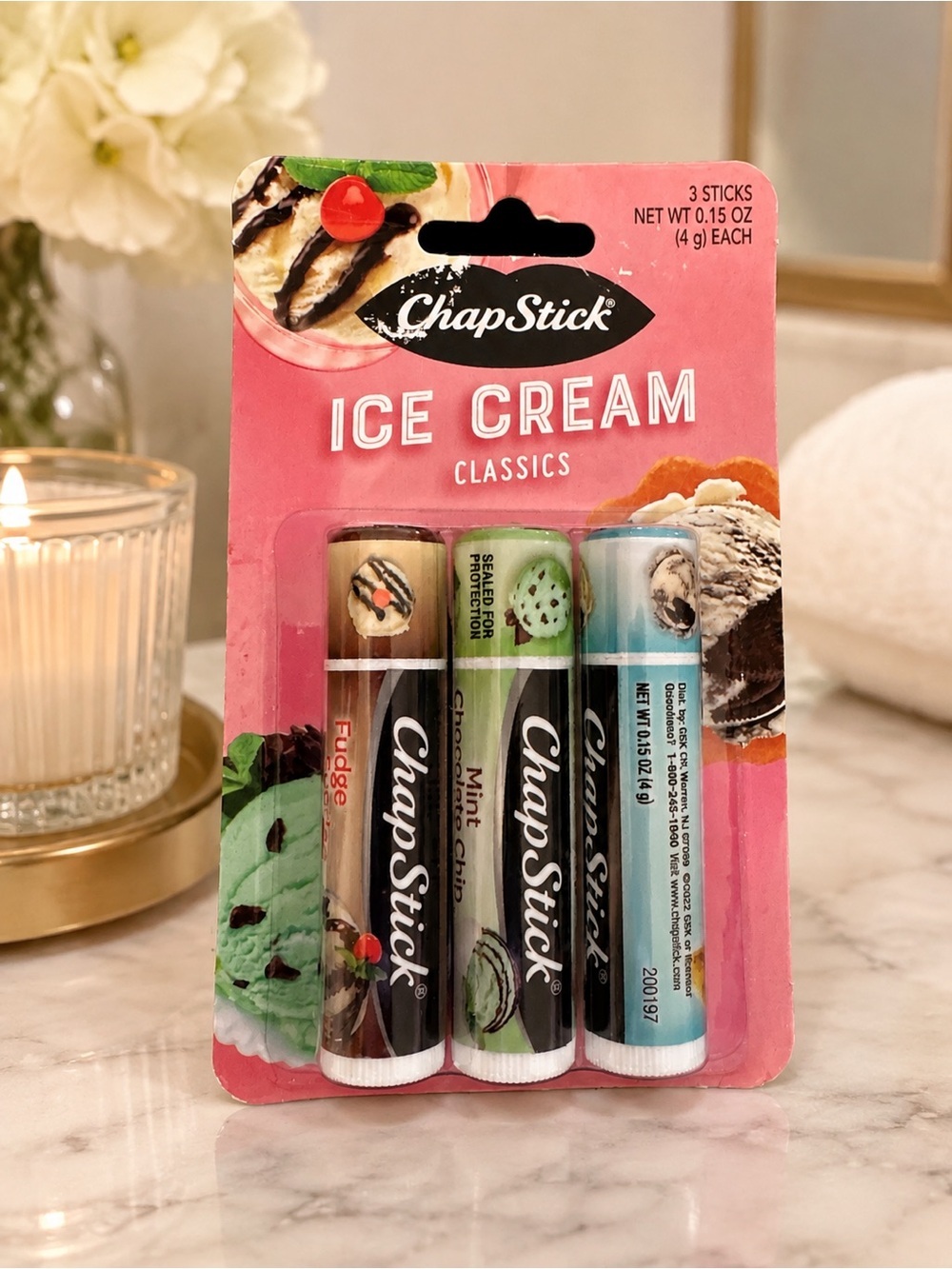 ChapStick Ice Cream Classics 3 Pack Fudge Mint Chocolate Cookies & Cream